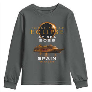Spain Total Solar Eclipse 2026 At Sea Cruise Youth Sweatshirt TS11 Dark Heather Print Your Wear