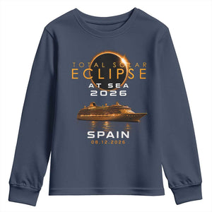 Spain Total Solar Eclipse 2026 At Sea Cruise Youth Sweatshirt TS11 Navy Print Your Wear