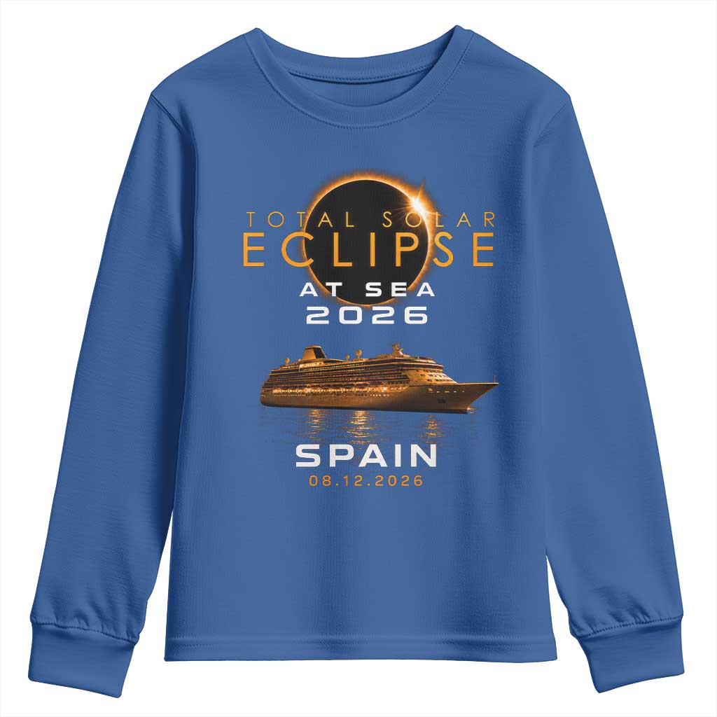 Spain Total Solar Eclipse 2026 At Sea Cruise Youth Sweatshirt TS11 Royal Blue Print Your Wear