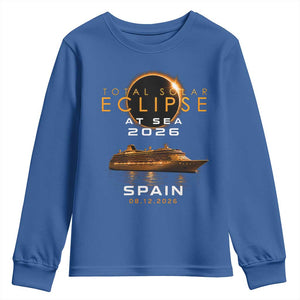 Spain Total Solar Eclipse 2026 At Sea Cruise Youth Sweatshirt TS11 Royal Blue Print Your Wear