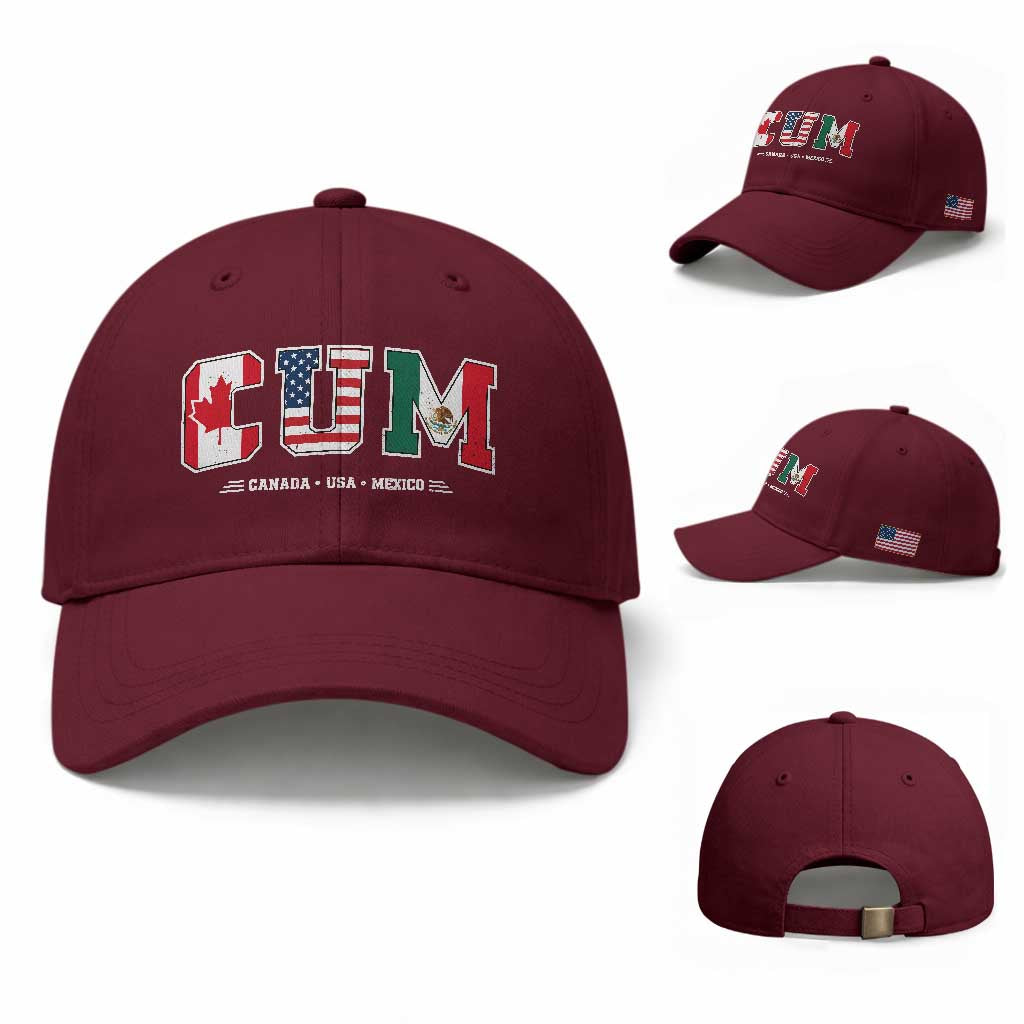 CUM Canada USA Mexico Patriotic Soccer Fans Baseball Cap TS11 Baseball Cap Universal Fit Maroon Print Your Wear