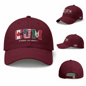 CUM Canada USA Mexico Patriotic Soccer Fans Baseball Cap TS11 Baseball Cap Universal Fit Maroon Print Your Wear