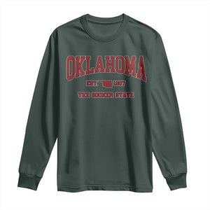 Oklahoma The Sooner State Sports Throwback Design Jersey Style Long Sleeve Shirt TS11 Dark Forest Green Print Your Wear