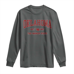 Oklahoma The Sooner State Sports Throwback Design Jersey Style Long Sleeve Shirt TS11 Dark Heather Print Your Wear