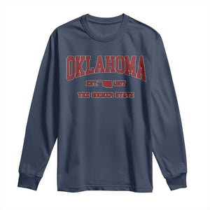 Oklahoma The Sooner State Sports Throwback Design Jersey Style Long Sleeve Shirt TS11 Navy Print Your Wear