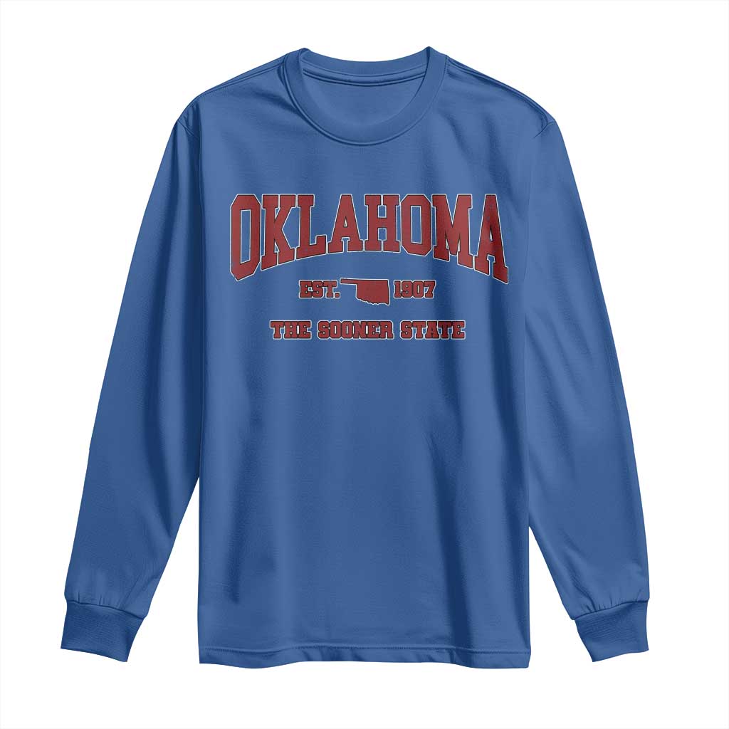 Oklahoma The Sooner State Sports Throwback Design Jersey Style Long Sleeve Shirt TS11 Royal Blue Print Your Wear