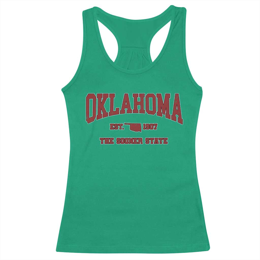 Oklahoma The Sooner State Sports Throwback Design Jersey Style Racerback Tank Top TS11 Irish Green Print Your Wear
