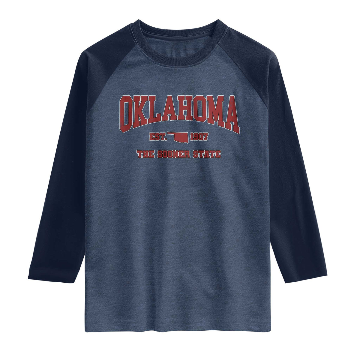 Oklahoma Sports Throwback Design Jersey Style Raglan Shirt TS11 Heather Denim Navy Print Your Wear