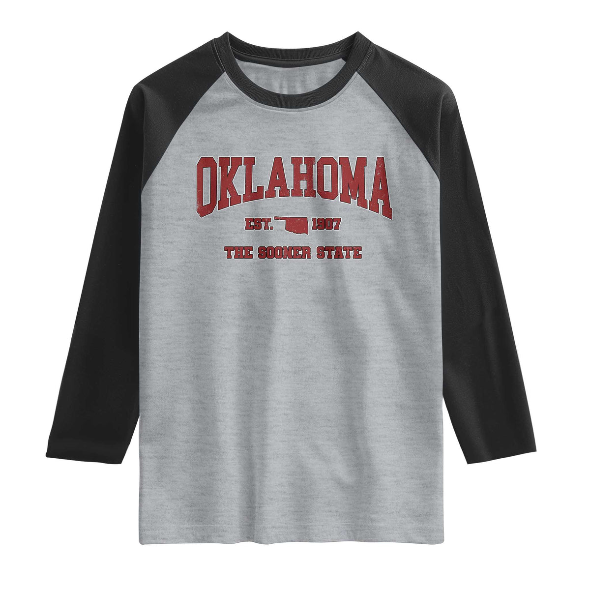 Oklahoma Sports Throwback Design Jersey Style Raglan Shirt TS11 Heather Gray Black Print Your Wear