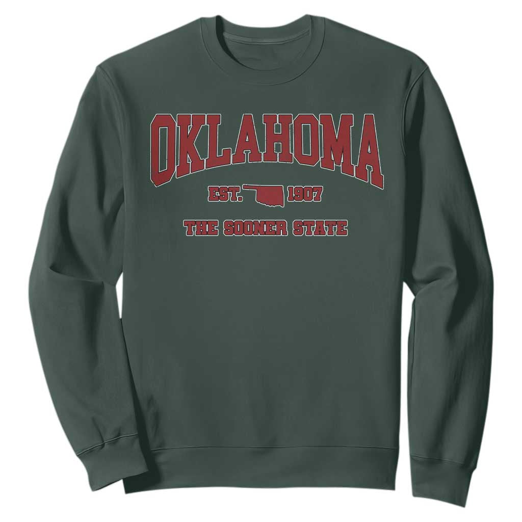 Oklahoma The Sooner State Sports Throwback Design Jersey Style Sweatshirt TS11 Dark Forest Green Print Your Wear