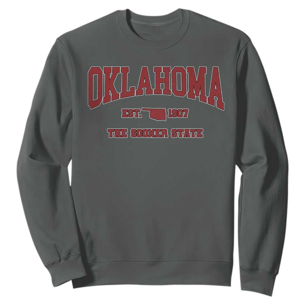 Oklahoma The Sooner State Sports Throwback Design Jersey Style Sweatshirt TS11 Dark Heather Print Your Wear