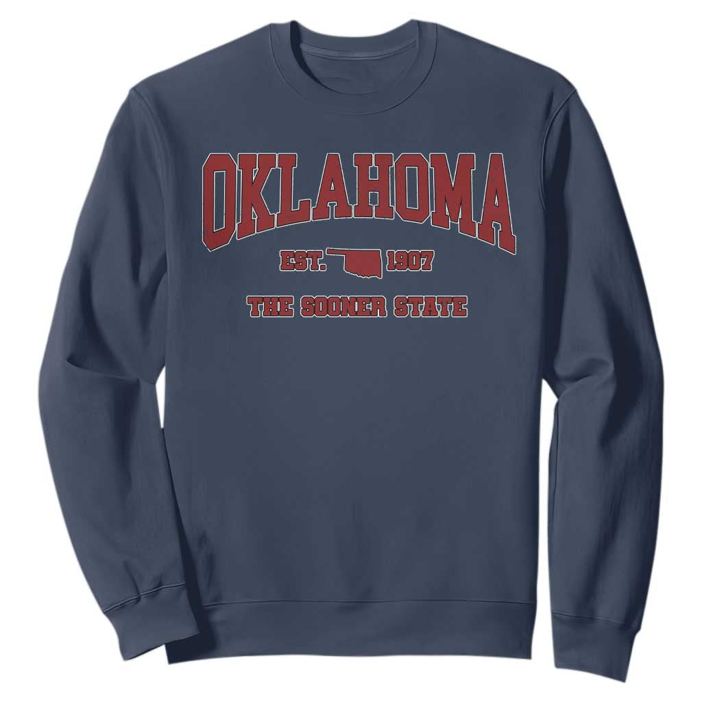 Oklahoma The Sooner State Sports Throwback Design Jersey Style Sweatshirt TS11 Navy Print Your Wear