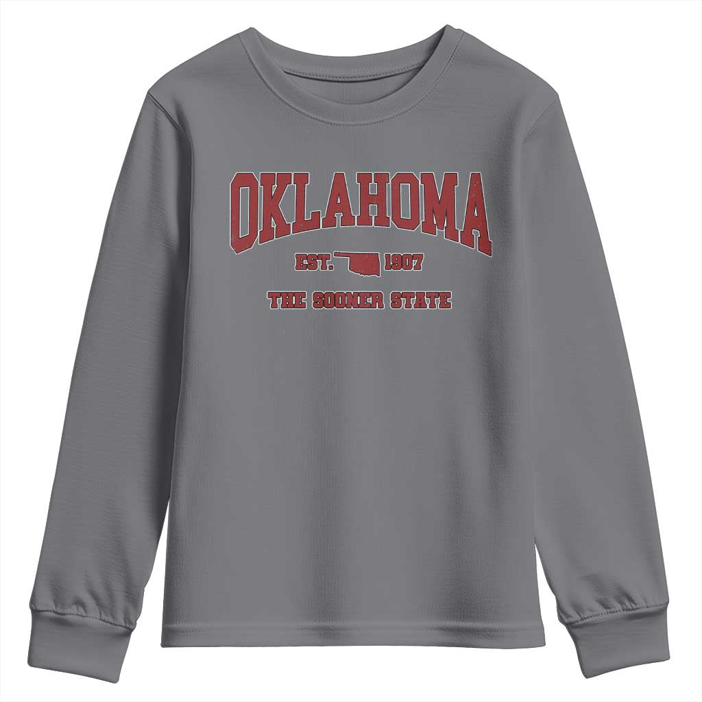 Oklahoma The Sooner State Sports Throwback Design Jersey Style Youth Sweatshirt TS11 Charcoal Print Your Wear