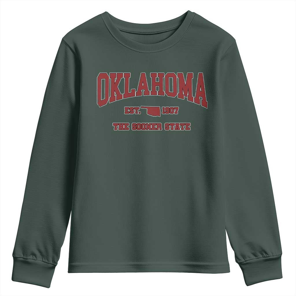 Oklahoma The Sooner State Sports Throwback Design Jersey Style Youth Sweatshirt TS11 Dark Forest Green Print Your Wear