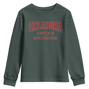 Oklahoma The Sooner State Sports Throwback Design Jersey Style Youth Sweatshirt TS11 Dark Forest Green Print Your Wear
