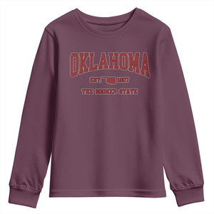 Oklahoma The Sooner State Sports Throwback Design Jersey Style Youth Sweatshirt TS11 Maroon Print Your Wear