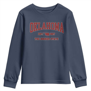 Oklahoma The Sooner State Sports Throwback Design Jersey Style Youth Sweatshirt TS11 Navy Print Your Wear