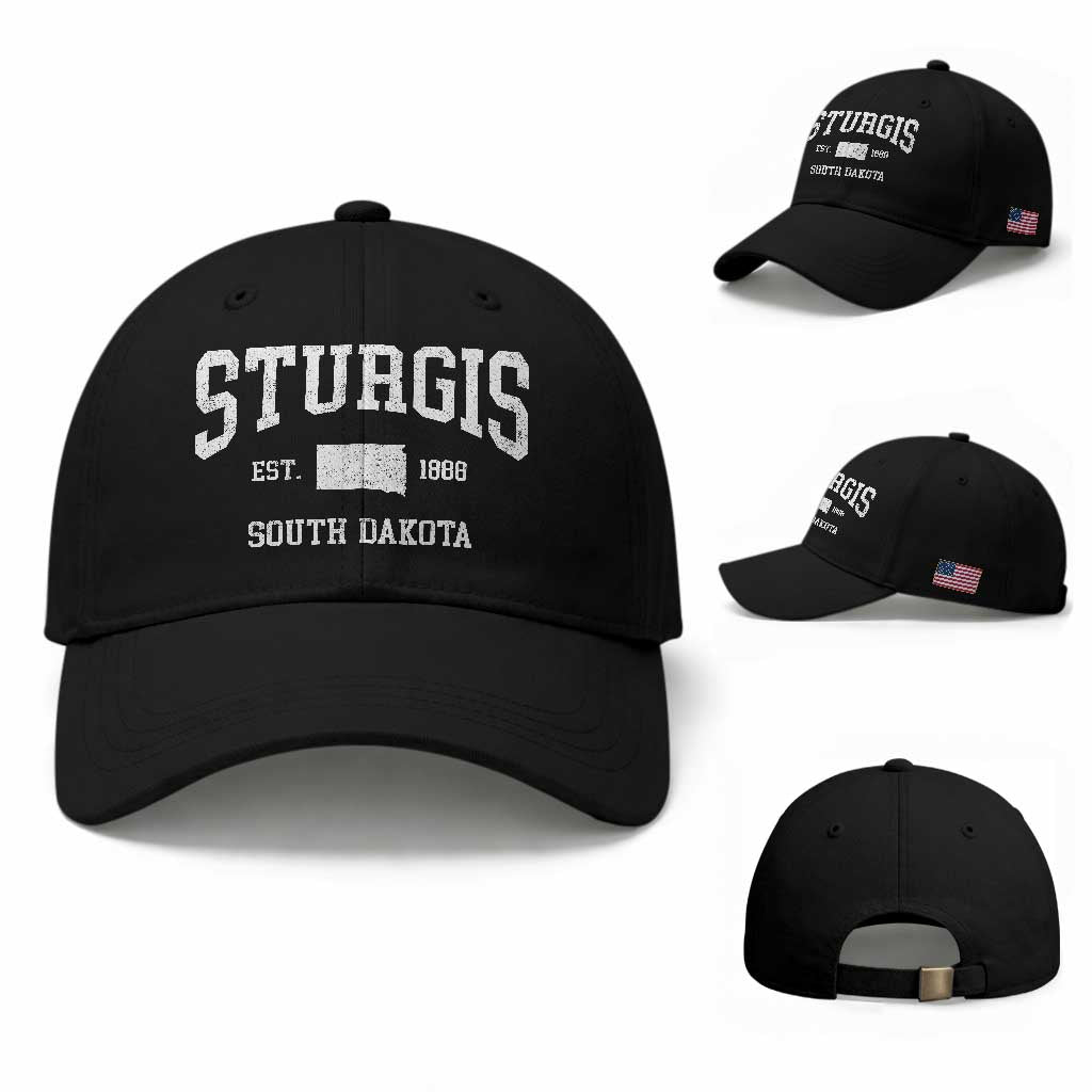 Sturgis South Dakota Est 1888 Baseball Cap Vintage SD State Map Pride TS11 Baseball Cap Universal Fit Black Print Your Wear