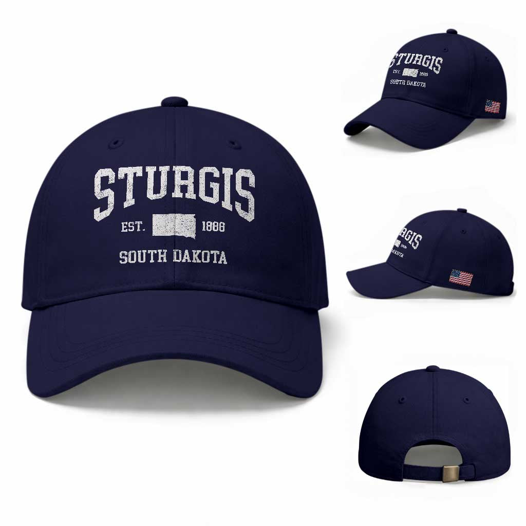 Sturgis South Dakota Est 1888 Baseball Cap Vintage SD State Map Pride TS11 Baseball Cap Universal Fit Dark Blue Print Your Wear