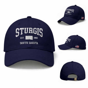 Sturgis South Dakota Est 1888 Baseball Cap Vintage SD State Map Pride TS11 Baseball Cap Universal Fit Dark Blue Print Your Wear