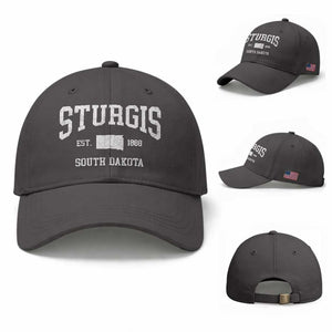 Sturgis South Dakota Est 1888 Baseball Cap Vintage SD State Map Pride TS11 Baseball Cap Universal Fit Dark Gray Print Your Wear