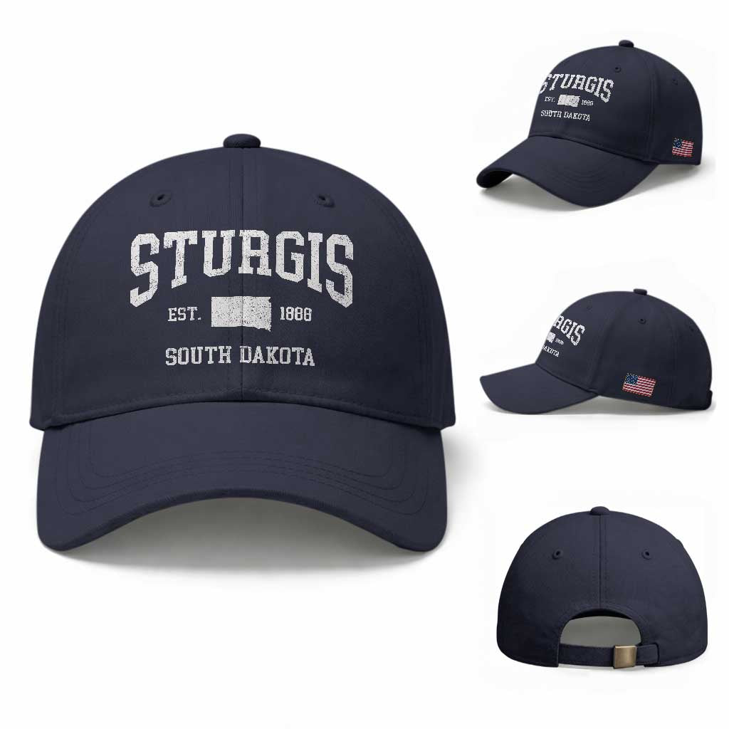 Sturgis South Dakota Est 1888 Baseball Cap Vintage SD State Map Pride TS11 Baseball Cap Universal Fit Navy Print Your Wear
