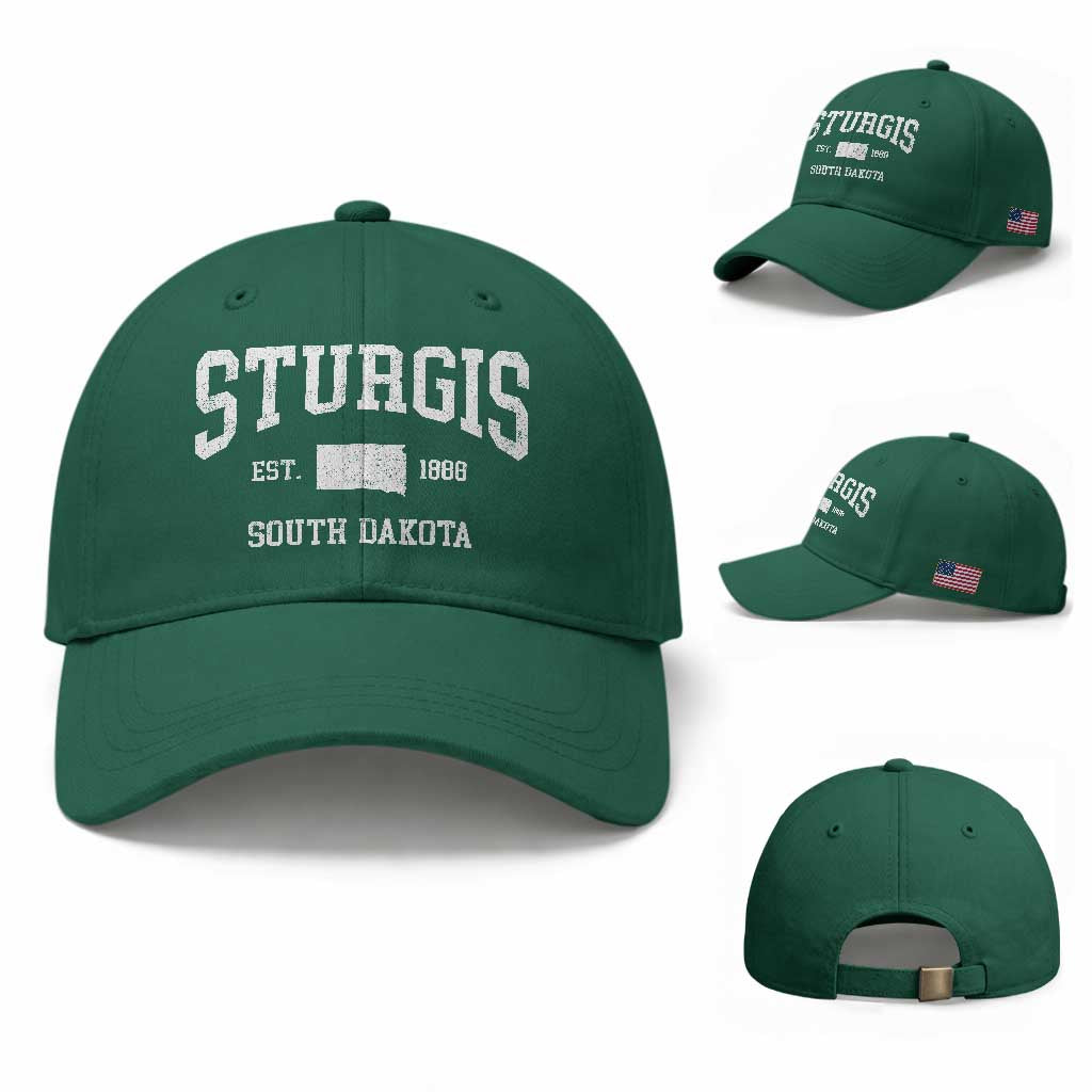 Sturgis South Dakota Est 1888 Baseball Cap Vintage SD State Map Pride TS11 Baseball Cap Universal Fit Irish Green Print Your Wear