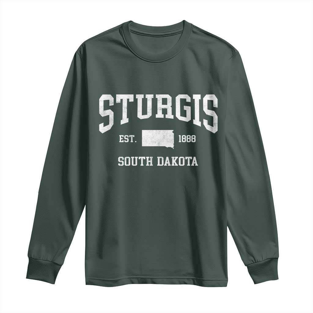 Sturgis South Dakota Est 1888 Long Sleeve Shirt Vintage SD State Map Pride TS11 Dark Forest Green Print Your Wear