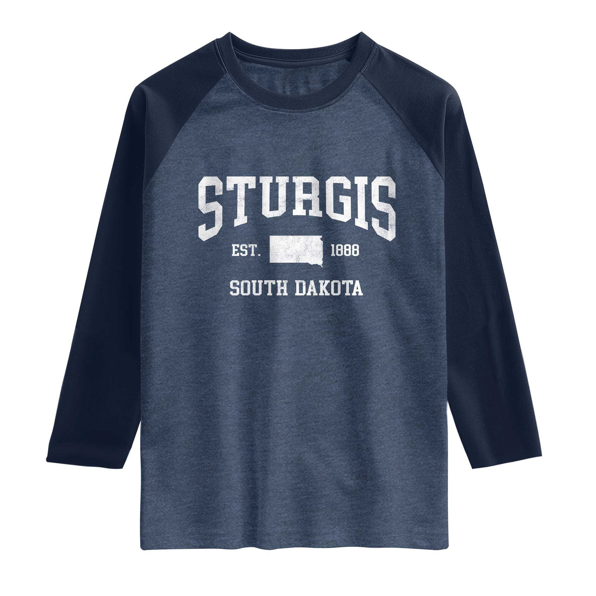 Sturgis South Dakota Est 1888 Raglan Shirt Vintage SD State Map Pride TS11 Heather Denim Navy Print Your Wear