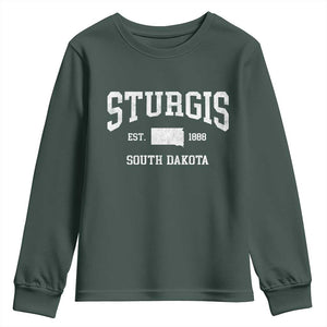 Sturgis South Dakota Est 1888 Youth Sweatshirt Vintage SD State Map Pride TS11 Dark Forest Green Print Your Wear