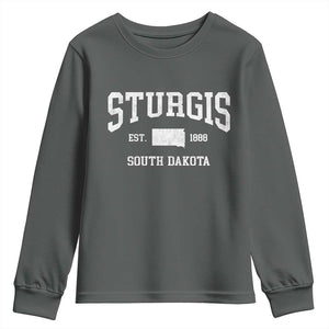 Sturgis South Dakota Est 1888 Youth Sweatshirt Vintage SD State Map Pride TS11 Dark Heather Print Your Wear