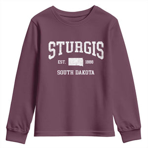 Sturgis South Dakota Est 1888 Youth Sweatshirt Vintage SD State Map Pride TS11 Maroon Print Your Wear