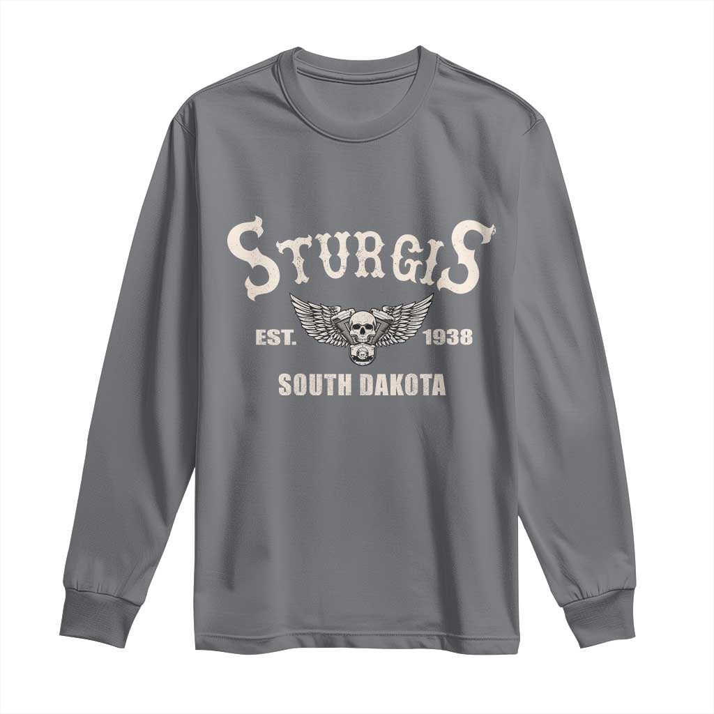 Sturgis South Dakota Est 1938 Motorcycle Biker Skull Long Sleeve Shirt TS11 Charcoal Print Your Wear