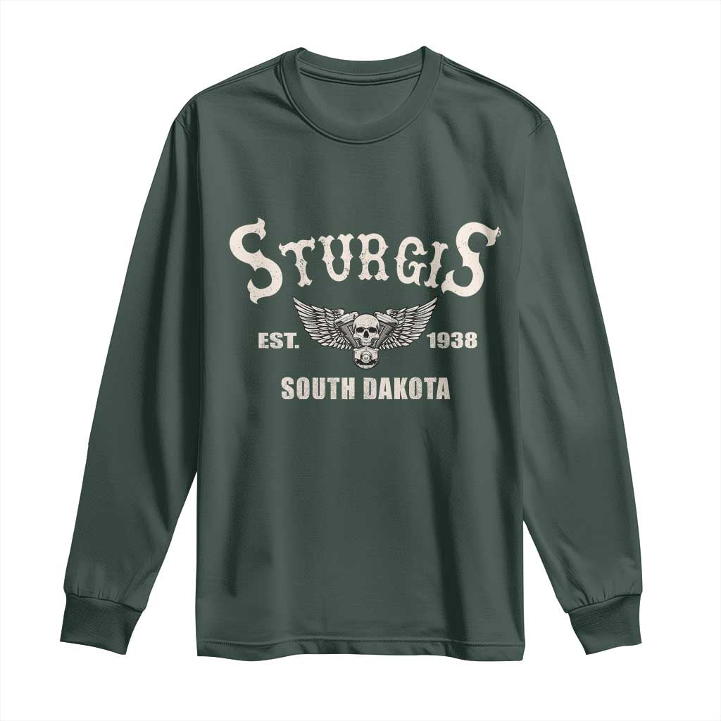 Sturgis South Dakota Est 1938 Motorcycle Biker Skull Long Sleeve Shirt TS11 Dark Forest Green Print Your Wear