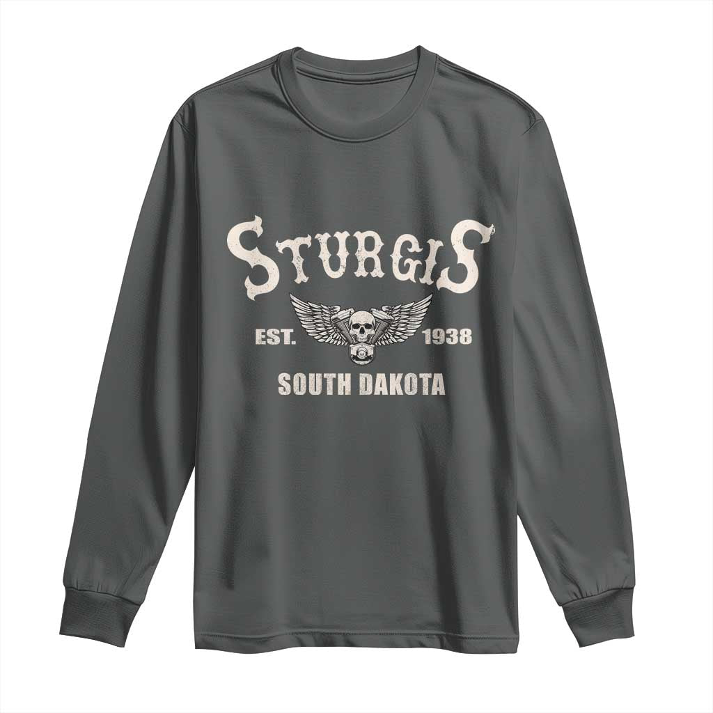 Sturgis South Dakota Est 1938 Motorcycle Biker Skull Long Sleeve Shirt TS11 Dark Heather Print Your Wear