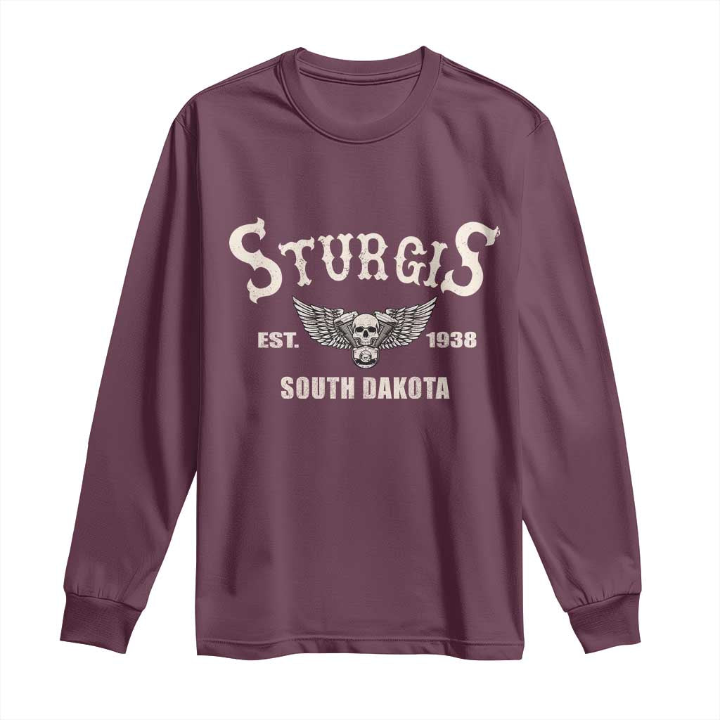 Sturgis South Dakota Est 1938 Motorcycle Biker Skull Long Sleeve Shirt TS11 Maroon Print Your Wear