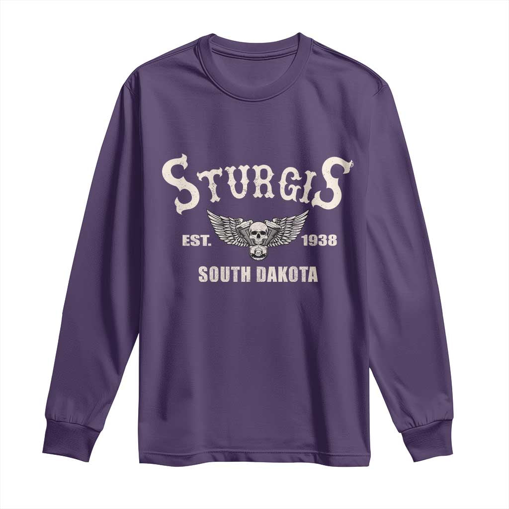 Sturgis South Dakota Est 1938 Motorcycle Biker Skull Long Sleeve Shirt TS11 Purple Print Your Wear