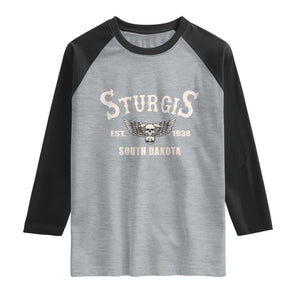 Sturgis South Dakota Est 1938 Motorcycle Biker Skull Raglan Shirt TS11 Heather Gray Black Print Your Wear