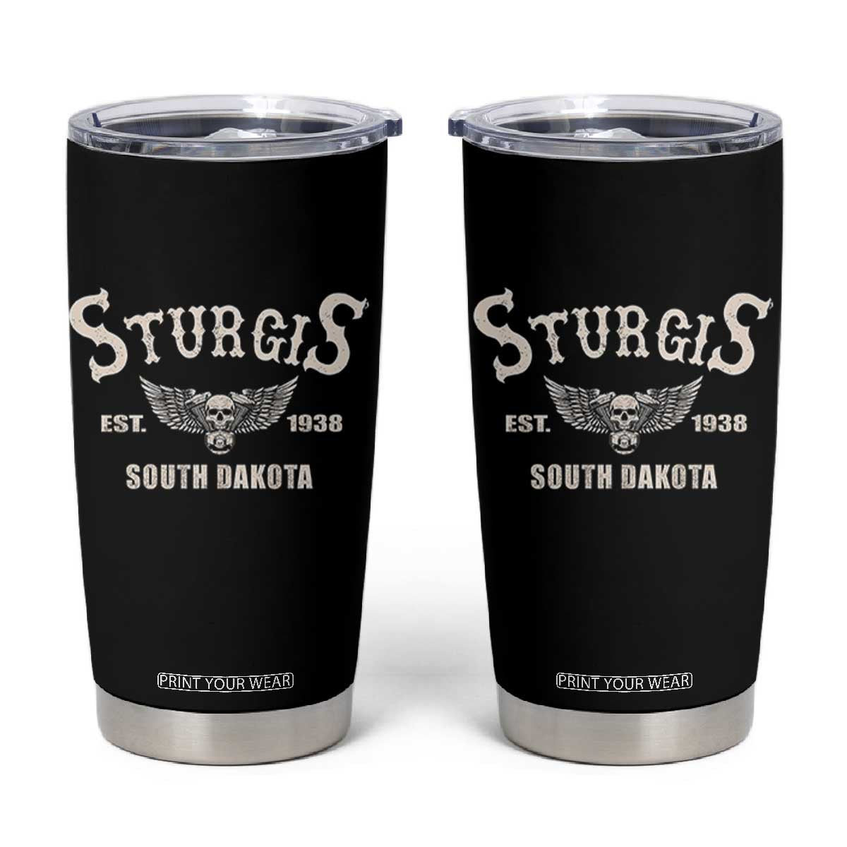Sturgis South Dakota Est 1938 Motorcycle Biker Skull Tumbler Cup TS11 Black Print Your Wear