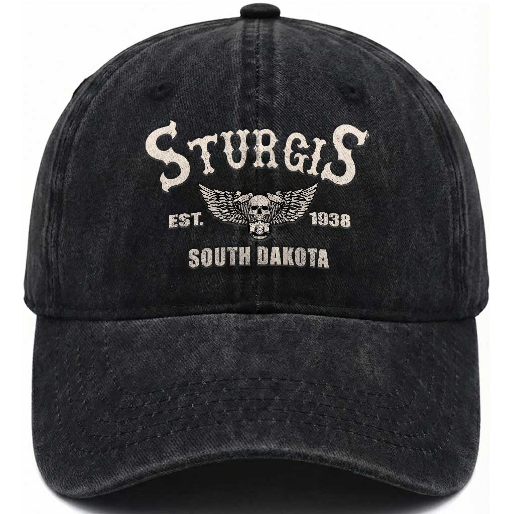 Sturgis South Dakota Est 1938 Motorcycle Biker Skull Washed Cotton Baseball Cap TS11 Print Your Wear