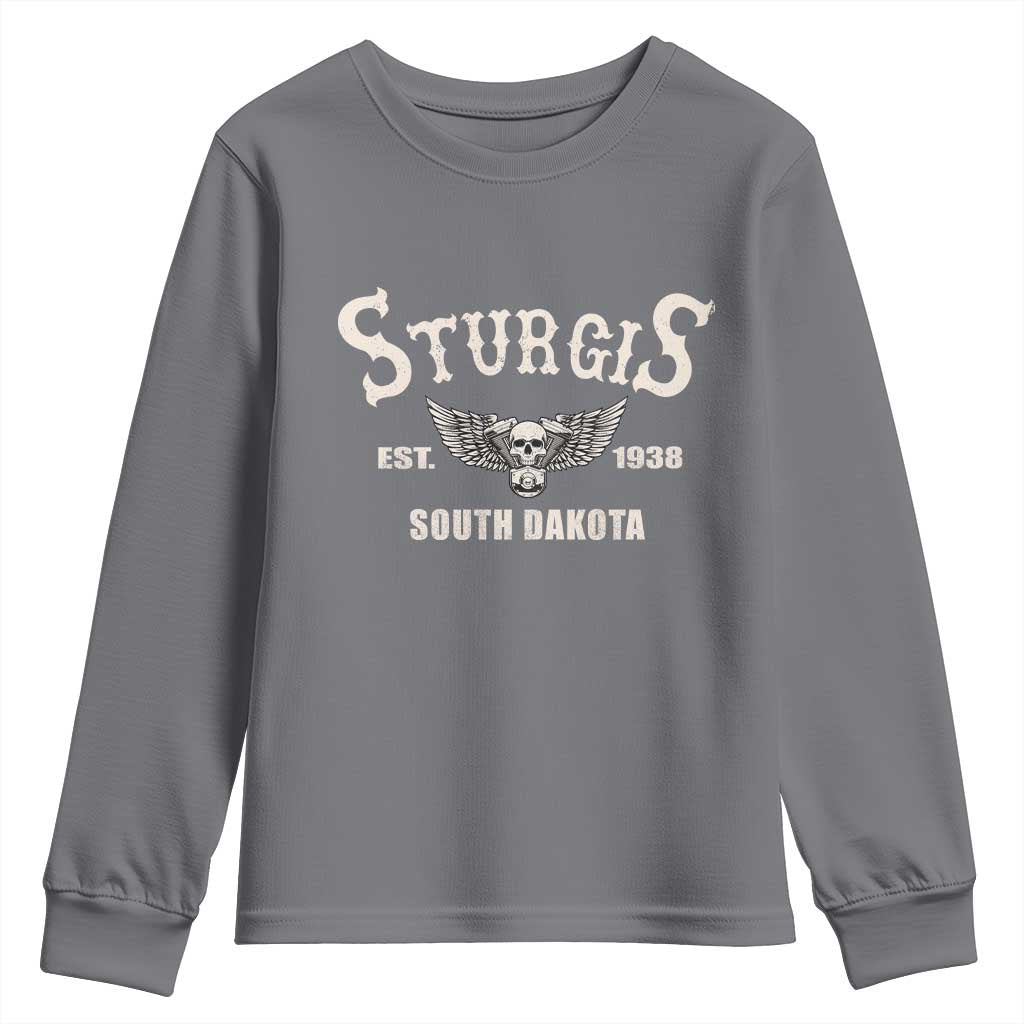 Sturgis South Dakota Est 1938 Motorcycle Biker Skull Youth Sweatshirt TS11 Charcoal Print Your Wear