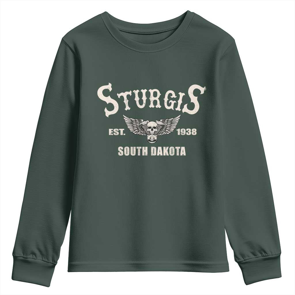Sturgis South Dakota Est 1938 Motorcycle Biker Skull Youth Sweatshirt TS11 Dark Forest Green Print Your Wear