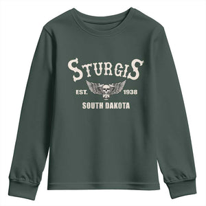 Sturgis South Dakota Est 1938 Motorcycle Biker Skull Youth Sweatshirt TS11 Dark Forest Green Print Your Wear