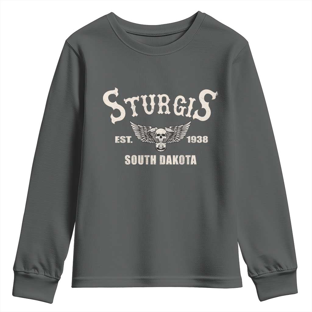 Sturgis South Dakota Est 1938 Motorcycle Biker Skull Youth Sweatshirt TS11 Dark Heather Print Your Wear
