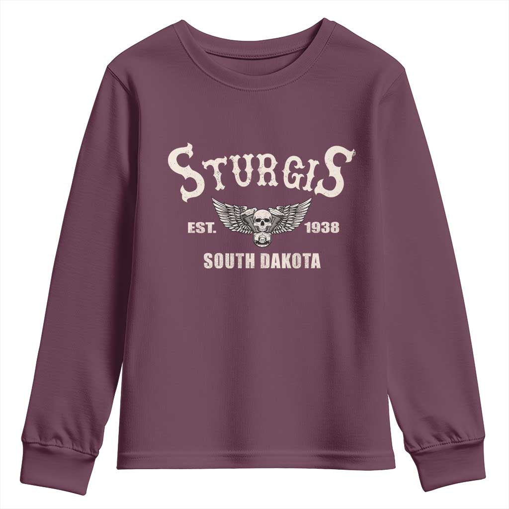 Sturgis South Dakota Est 1938 Motorcycle Biker Skull Youth Sweatshirt TS11 Maroon Print Your Wear