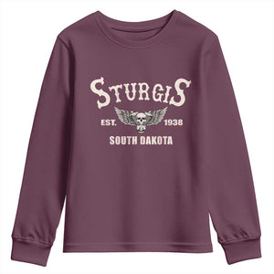 Sturgis South Dakota Est 1938 Motorcycle Biker Skull Youth Sweatshirt TS11 Maroon Print Your Wear