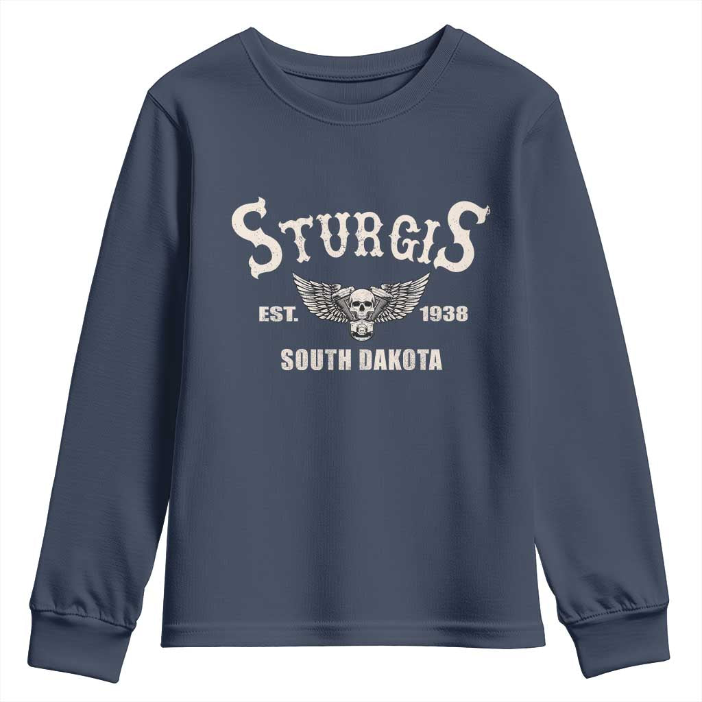 Sturgis South Dakota Est 1938 Motorcycle Biker Skull Youth Sweatshirt TS11 Navy Print Your Wear