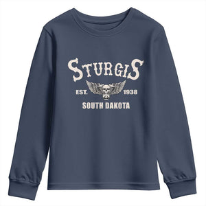 Sturgis South Dakota Est 1938 Motorcycle Biker Skull Youth Sweatshirt TS11 Navy Print Your Wear