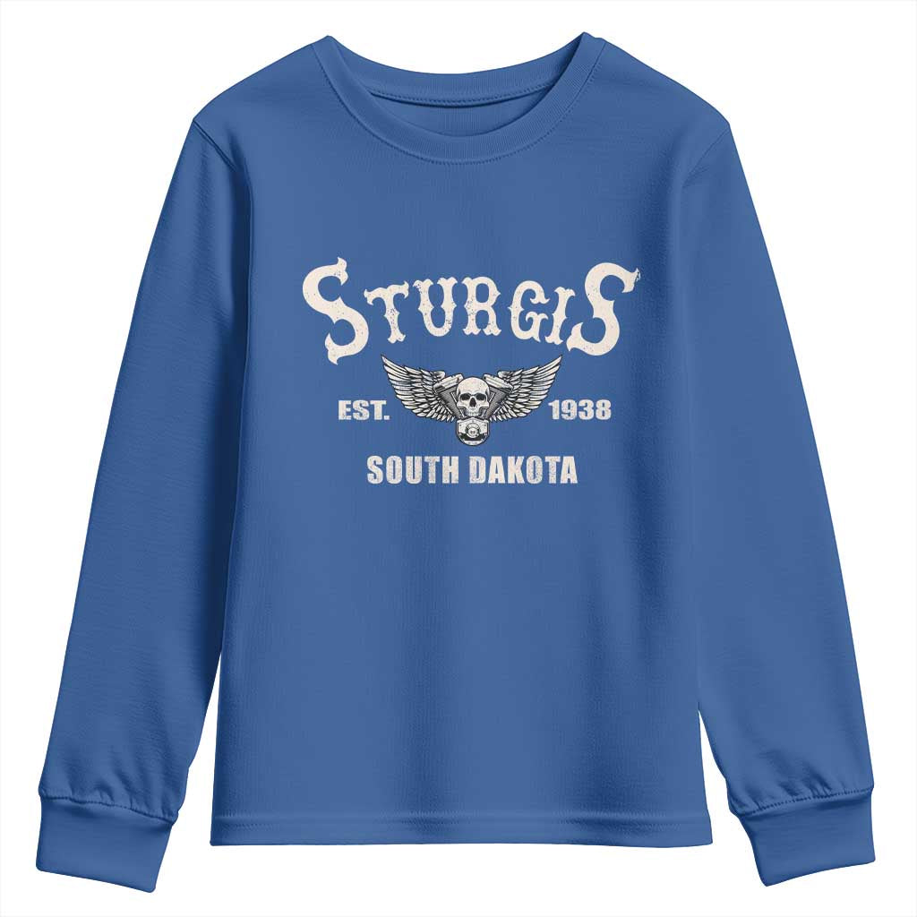 Sturgis South Dakota Est 1938 Motorcycle Biker Skull Youth Sweatshirt TS11 Royal Blue Print Your Wear