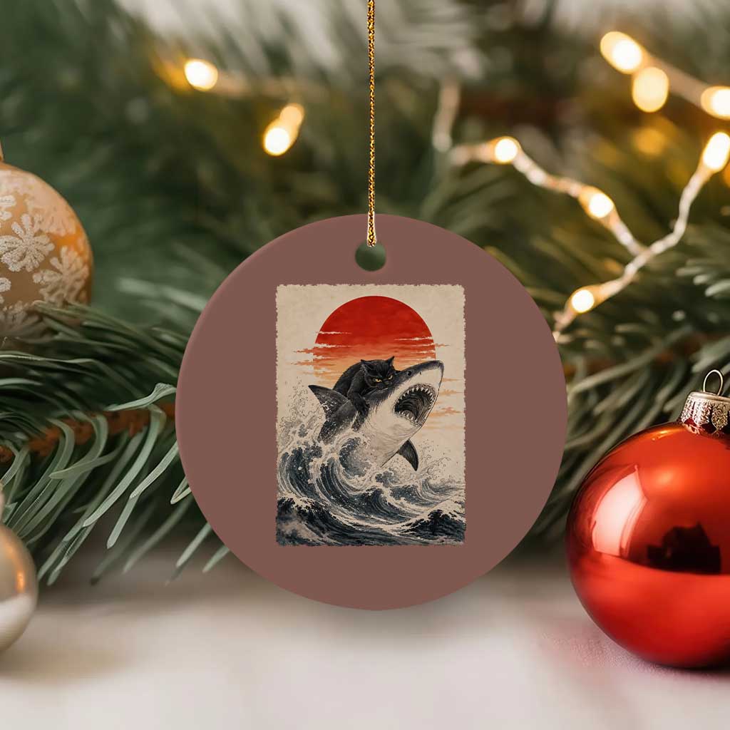 Black Cat Hunting Shark Ukiyo e Ocean Art Ceramic Ornament Funny Japanese Style Graphic TS11 1pc Mocha Print Your Wear